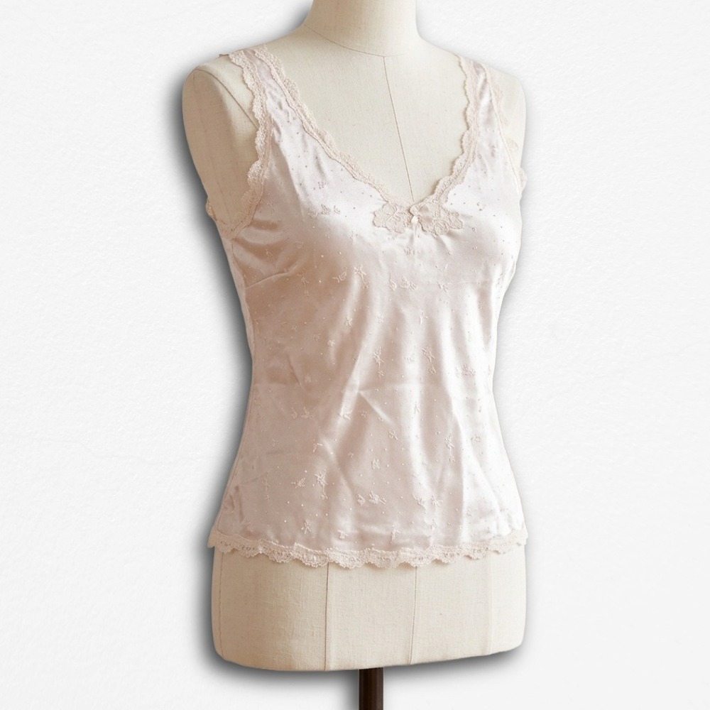 Vintage Barbizon Satin Lace Cami Tank Top - Cream - Size Large